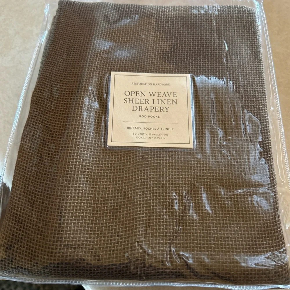 2 Panels Restoration Hardware Open Weave Linen Drape 50x108 Rod Pocket NIP Mocha
